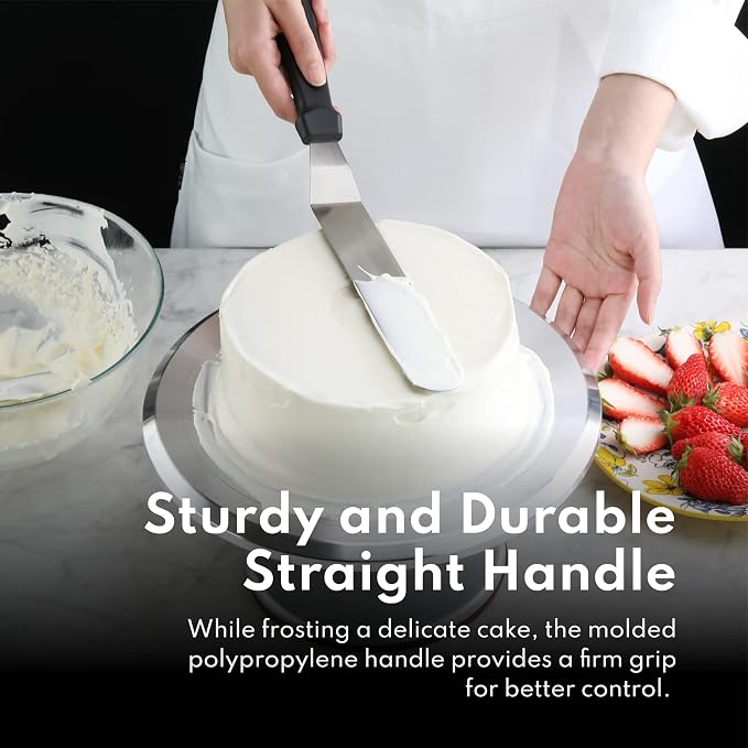 New Star Foodservice Angled Icing Spatula, 10 Inch Blade, 15 Inch Overall, Bakery-Grade Stainless Steel Offset Frosting Spatula