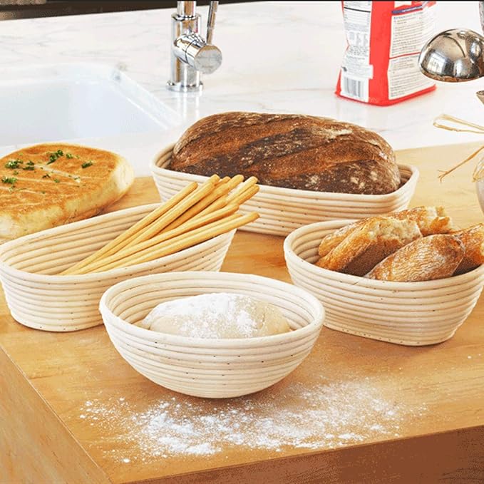 1pcs 10" Round Banneton Brotform Bread Dough Proofing Rising Rattan Basket & Liner,Banneton Proofing Basket Set - for Home Bakers (Sourdough Recipe) & Bread Making