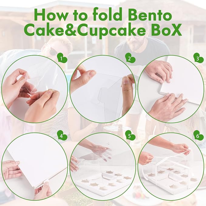 JCD 9 Pcs Cake and Cupcake Combo Bento Boxes with Clear Lid for mini cake and 8 Cupcakes -Cakes Cupcakes Combo Box with Clear Window Baking Supplies (1+8/9Pcs)