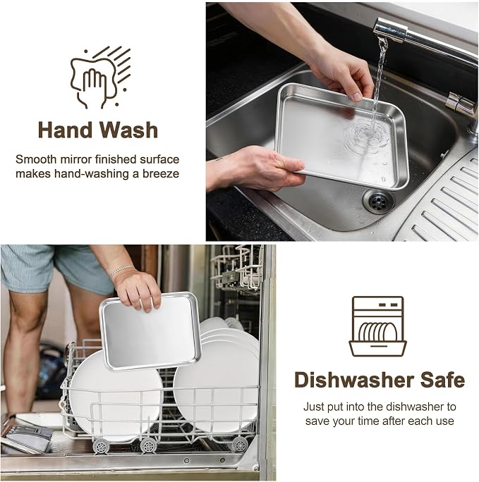 TeamFar Toaster Oven Tray, 6 Pack Stainless Steel Small Baking Sheet Pan Set, Metal Cookie Sheets for Baking/Broiling/Serving, Non-Toxic & Heavy Duty, Dishwasher Safe, 9.3” x 7” x 1”