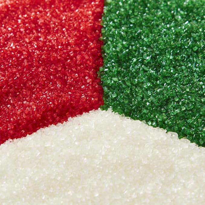 Holiday Sanding Sugar 3-Cell Bottle - Red, Green & White Christmas Decorating Sugar Crystals – 9.7oz Sparkling Baking Sprinkles for Cookies, Cupcakes, Gingerbread, Cakes & Holiday Treats