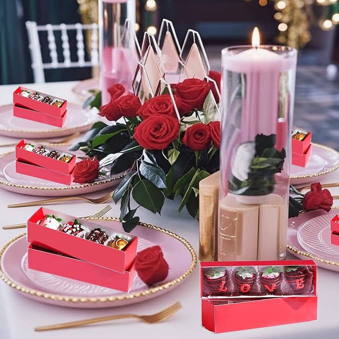 12Pcs 8x2.2x2 Inches Mcaron,Truffle,Chocolate Boxes Empty Bakery Boxes for Chocolate Covered Strawberry,Bonbon & Sweet Boxes Party Favors