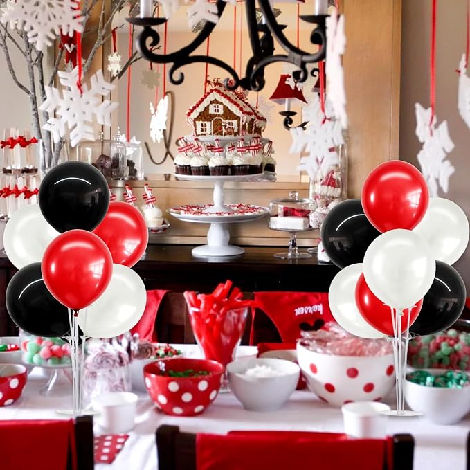 TONIFUL 4 Set Black Red White Balloon Centerpieces for Table,Balloon Stand Kit for Black Party Decor 2026 Graduation Wedding Chinese New Year Eve Birthday Party Decorations,Retirement