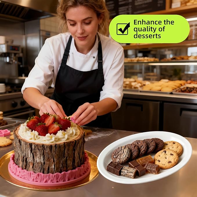 Tree Bark Cake Fondant Mold Tree Stump Fondant Impression Texture Mat Wedding Lumberjack Cake Border Decorating Tool Chocolate Gumpaste Pastry Cake Lace Mold Silicone Mat (Pink)