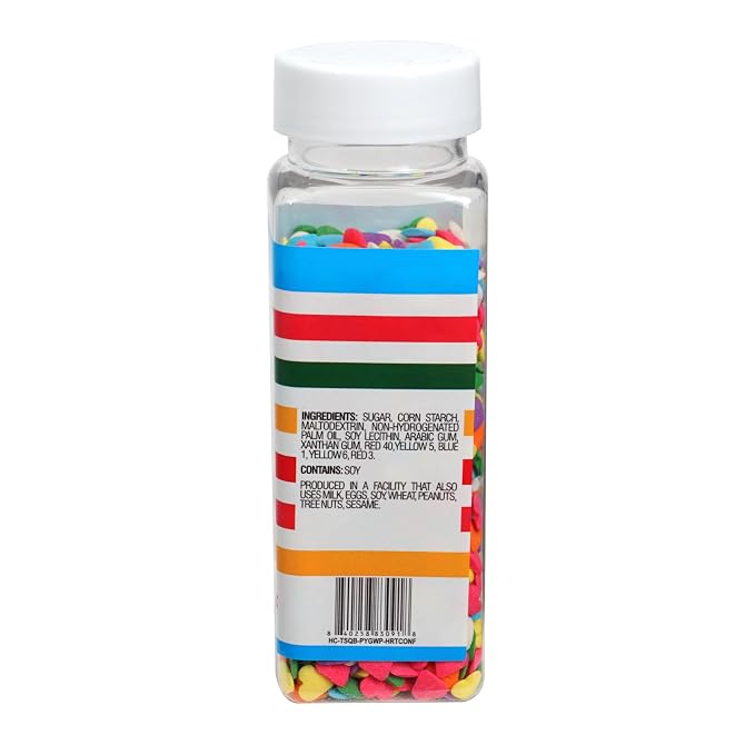 Multi Color Confetti Mix Heart Sprinkles 3.28 oz, Rainbow Heart Sprinkles For Cake Decorating, Baking, Ice Cream & More, The Hampton Candy Company