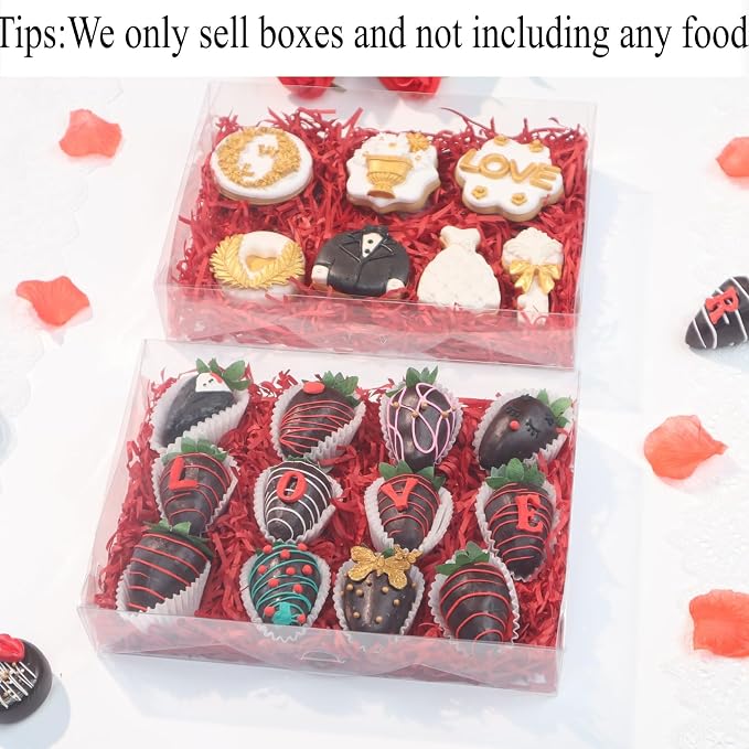 RomanticBaking 10PCS 10x7x2 inches Clear Bakery Boxes for Strawberry,Cookies, Macaron,Gift Treat Boxes for Party Favors