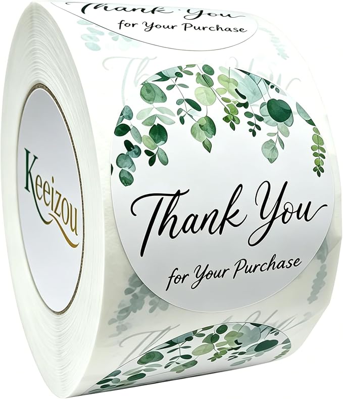500 Pcs Greenery Thank You Labels, Thank You for Your Order/Purchase/Support, 1.5 Inch Self Adhesive Labels for Small Business, Packaging, Bakery Bags (Green2)