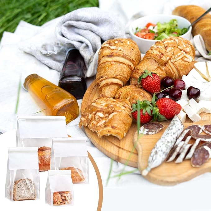 AmazingSpark 50 Pcs Paper Bread Bags with Tin Tie sourdough bread bags Storage Packing Bag with Clear Window for Gifting, Bakery (White)