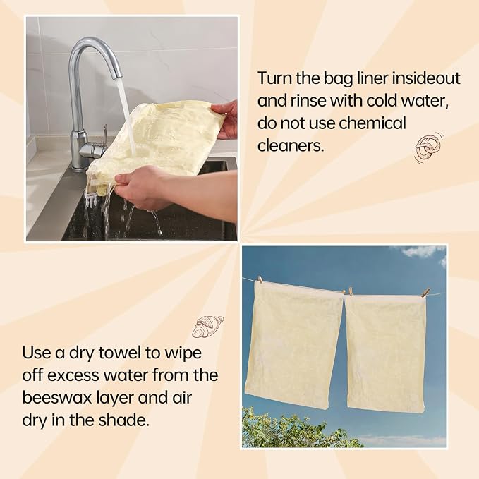 Tirphy 3 Pack Reusable Bread Bags and Bowl Cover Set, Beeswax Bread Bags for Sourdough, Homemade Bread Storage to Keep Loaf Fresh