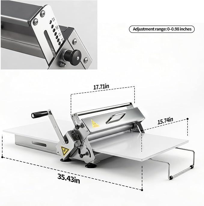 THOUSANDSUNNY Folding Manual Dough Sheeter, Stainless Steel Dough Rolling Machine Pizza Pastry Puff Maker Tool for Home | 0 to 25 mm Thickness, Hand Crank, Foldable Storage, Smooth Rolling, For Pizza Pastry Croissant Fondant Home Baking