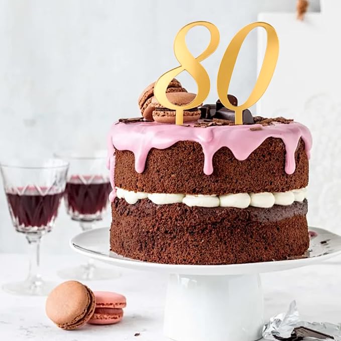 Gold Mirror Acrylic 80 Cake Topper Number 80 Anniversary Cake Decor Elegant Cake Decoration for 80th Birthday Party Celebration Supplies