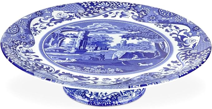 Spode Blue Italian Collection Cake Stand | 10.5 Inch Footed Cake Stand for Parties, Cupcakes, and Dessert Display | Made of Fine Porcelain | Dishwasher Safe