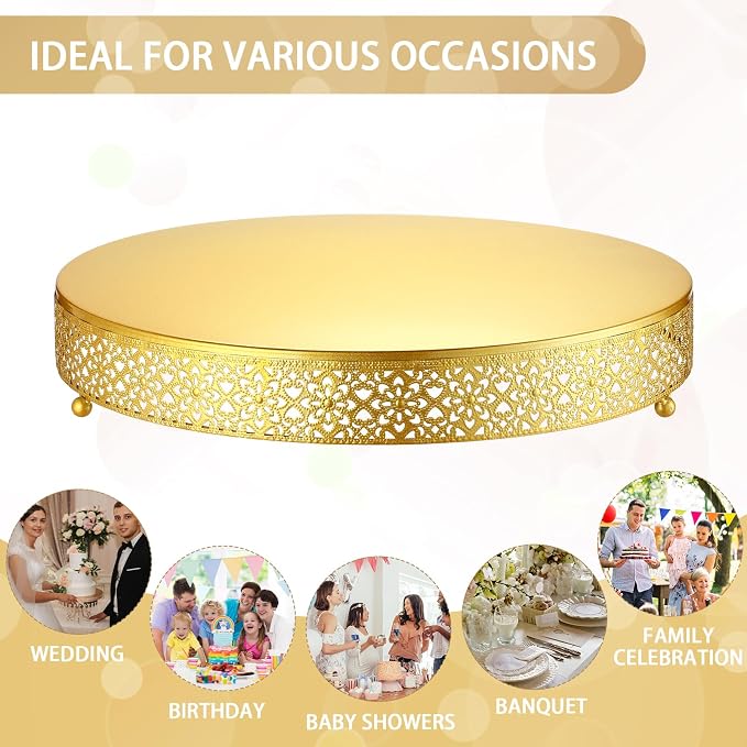 Wenqik Cake Stand 16 Inch Round Metal Cupcake Dessert Wedding Cake Stand Cookies Display Holder Fruit Serving Tray for Table Wedding Birthday Anniversary Party(Gold)