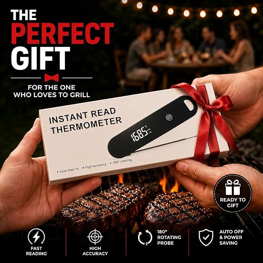 Digital Meat Thermometer Instant Read for Cooking - 0.5 Sec Fast Food Thermometer, Auto-Rotating Backlit Display, IP67 Waterproof, Magnetic Kitchen Thermometer for Grill, BBQ - Gift for Men