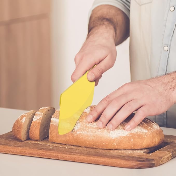 Hard Bench Scraper Dough Scraper for Baking, 4 PCs BPA Free PP Plastic Flexible Dough Cutter, Food-Safe Plastic Bread Making Tools Cake Dough Fondant Icing (White, Green, Yellow, Pink)