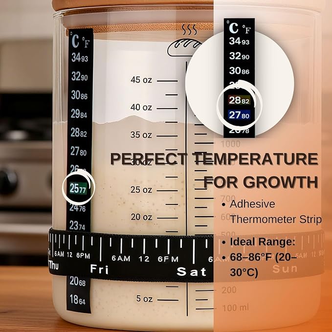 2 Pack, 58oz Sourdough Starter Jar Kit – Large Glass Fermentation Jar with Feeding Tracker, Sourdough Starter Recipe Guide, and Essential Bread Baking Tools for Homemade Sourdough
