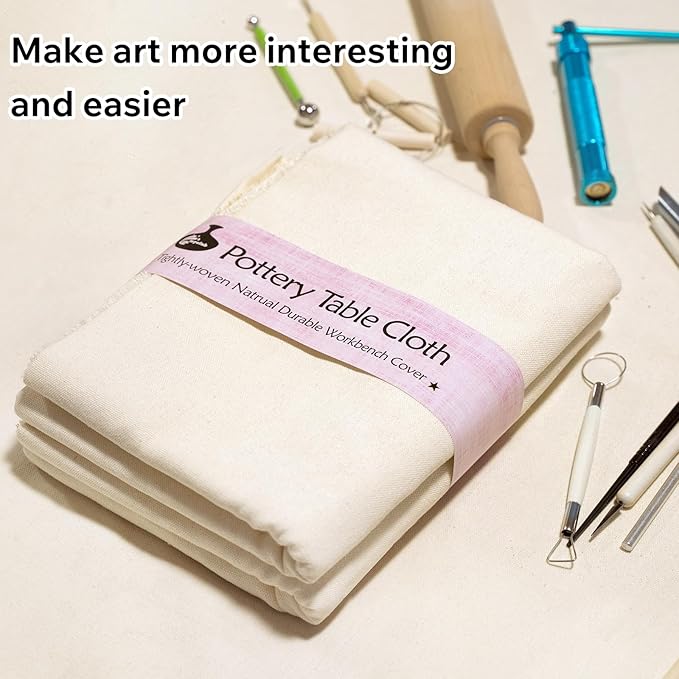Pottery Tablecloth-Heavy Duty Linen Cotton Blend, 62x39 Inches, High Absorbency Textured Surface for Pottery Making, Oil Painting, Various Handmade Crafts (1PCS)
