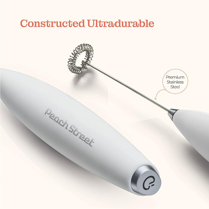 Powerful Handheld Milk Frother, Mini Milk Foamer, Battery Operated (Not included) Stainless Steel Drink Mixer for Coffee, Lattes, Cappuccino, Frappe, Matcha, Hot Chocolate.
