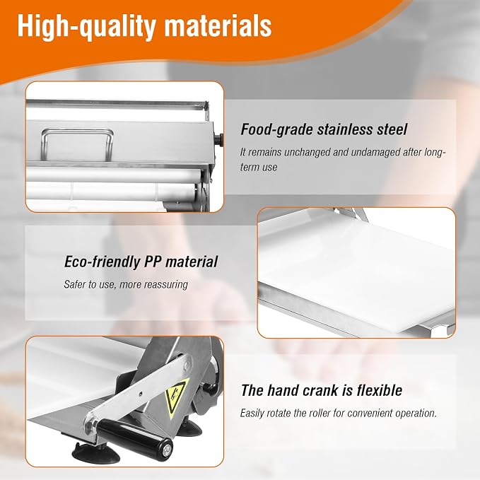 Stainless Steel Folding Dough Press Sheeter with 2 Rolling Boards Stainless Steel Dough Roller Machine 55 Adjustable Thicknesses & 0-25mm for Croissants Pizza Pie Crust and Pastry