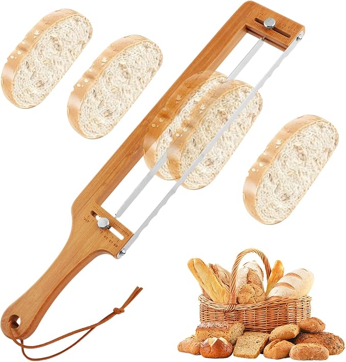 Adjustable Bread Knife — Precision Homemade Bread Slicer for Sourdough, Razor-Sharp Cutter Wooden Frame for Bagels, Baguettes Gift for Artisan Bakers