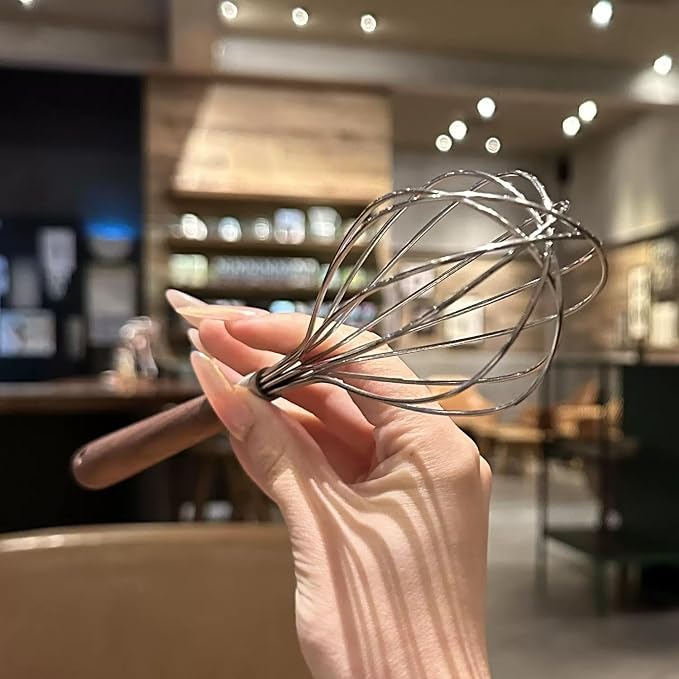 Whisk Set, 2 PCS Stainless Steel Whisk with Walnut Wooden Handle, Kitchen Wire Egg Beater Hand Whisk for Cooking, 11.42" & 10.24"