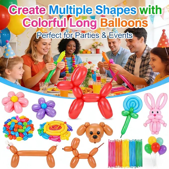 Balloon Pump Hand Held with 100pcs 260 Rainbow Balloons – Two Way Dual Action Inflator Air Pump for Balloons