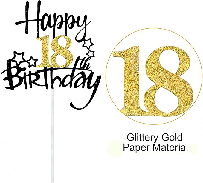 Happy Birthday Cake Topper Party Decorations for Kids Baby Showers, Themed Parties Happy Birthday Celebrations for Cake Decor Enthusiasts (Black,Gold1)