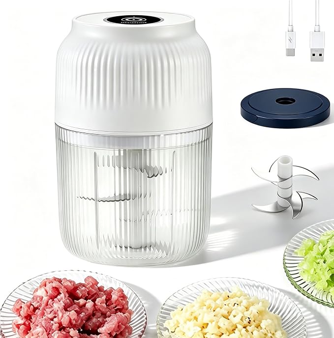 Household Electric Garlic Crusher, 6 Blades Portable Electric Garlic Chopper Mini with Lid & Egg Beater, Cordless Mini Chopper Food Processor for Efficient Chopping of Meat (1pc White)