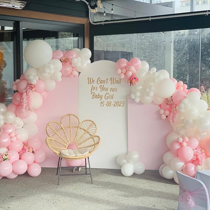 Pink and White Balloon Arch Kit, ADOINBY 140Pcs Macaron Pink Balloon Matte White Balloon 18 12 10 5 Inch Different Size Balloons for Engagement Wedding Birthday Baby Shower Gender Reveal Decorations