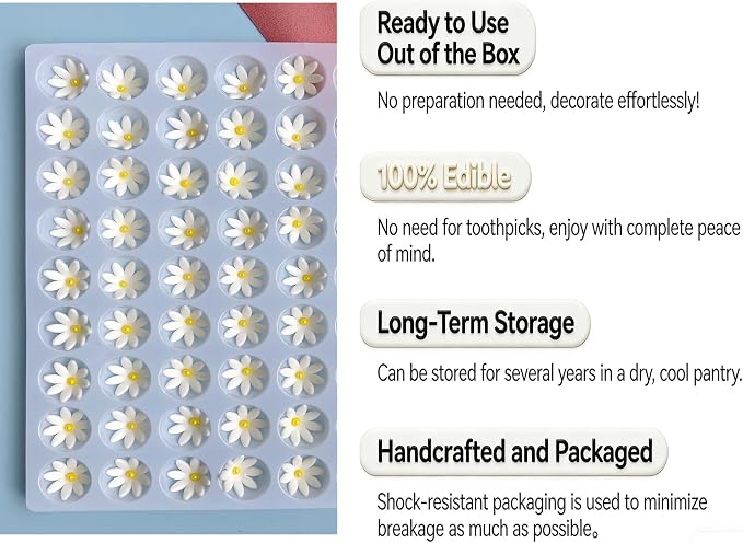 108 Count Edible Flower Cake Decorations, Small Edible Flowers, Sugar Flowers, Cakes & Cupcakes Toppers, Edible Dessert Decorations (0.8 Inch) (8 Petals White)
