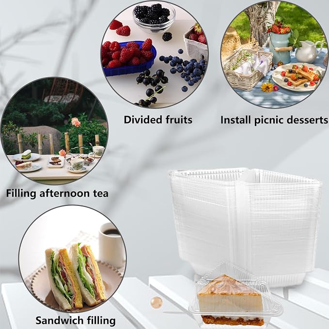 Goiio 100 Pieces Cake Slice Plastic Containers | 4.33 Inches Hinged Lid Cheese cake Container, for Home, Bakery and Cafe