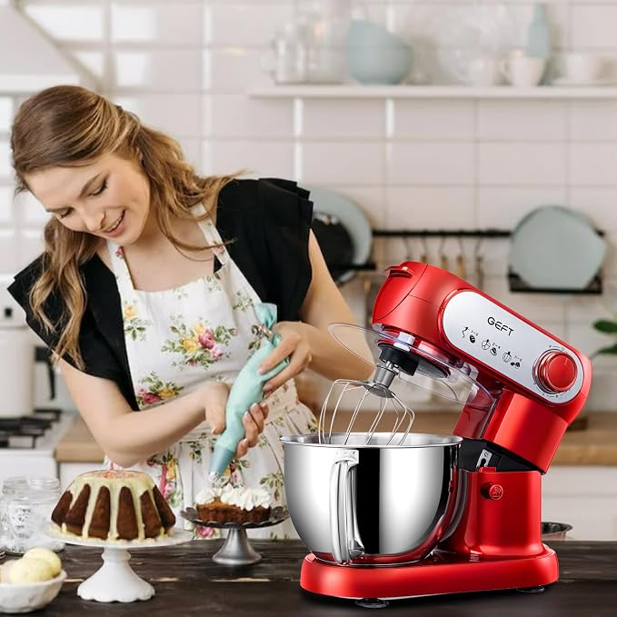 Stand Mixer, 6 QT 600W Tilt-Head Dough Mixer, 6+P speed Mixers Kitchen Electric Stand Mixer with Stainless Steel Bowl, Dishwasher-Safe Dough Hook, Flat Beater, Wire Whisk, Splash Guard, Red