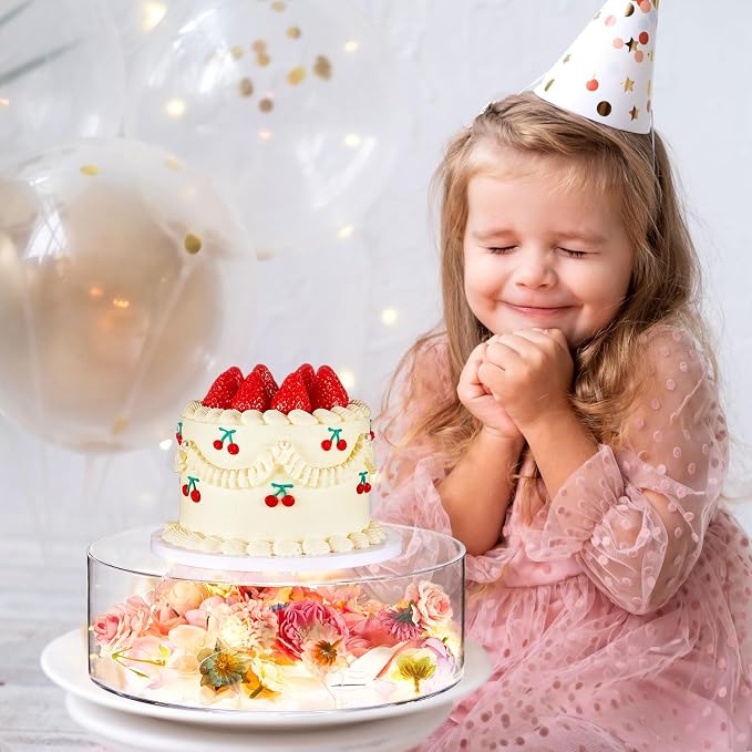 Sunnyray 2 Pcs Acrylic Cake Stands for Dessert Table Clear Fillable Cake Riser Cupcake Tier with LED Strings for Birthday Wedding Holiday Party Display(8'', 12'')