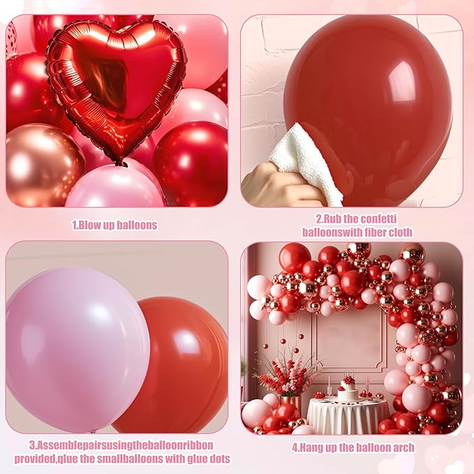 Pink Red Balloon Garland Arch Kit with Heart Balloons for Baby Shower Bridal Shower Wedding Proposal Party Women Birthday Party Galentines Party Special Night Decorations