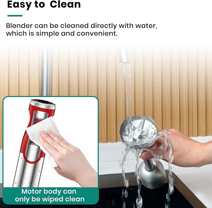 Colarlemo 1800W Immersion Blender Handheld 4-in-1 Hand Blender Stick for Ice Crushing Smoothie, Baby Food, Soup, 8 Speed Hand Mixer Turbo Boost Stainless Steel Blade with Whisk, Chopper, Beaker (Red)