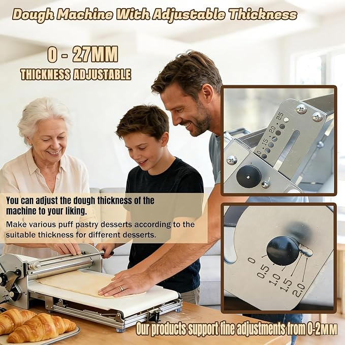 Folding Dough Sheeter, Manual Stainless Steel Dough Roller Machine with Thickness Adjustable 0-27mm, Includes Sheeter Board for Pizza, Croissants, Puff Pastry, Home & Commercial Use