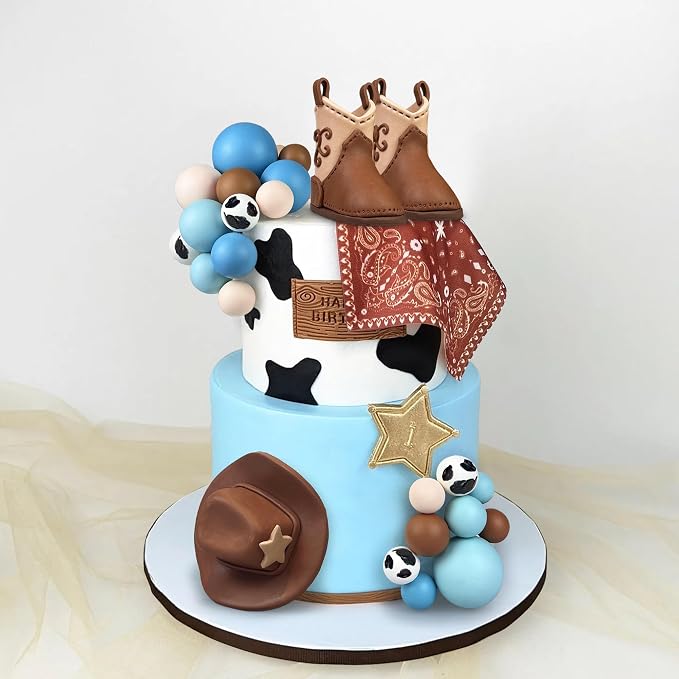 31PCS Cowboy Cake Decorations Cowboy Hat and Boot Cake Toppers Western Cowboy Cowgirl Birthday Baby Shower for Western Theme Party Favors Supplies