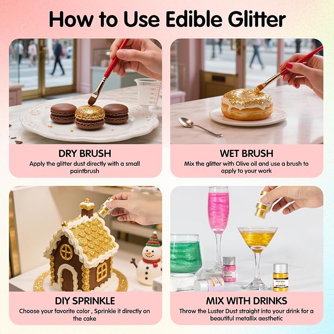 Edible White Glitter for Drinks, Food Grade 10g Diamond White Sprinkles Cake Decorating Supplies,Satin White Edible Luster Dust for Cocktail Beverages,Food Coloring Shimmer Powder for Baking,Cake Cupcakes Cookies Drinks Candy Spring Birthday Party Deco...