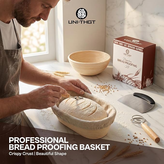Sourdough Proofing Basket - 9 & 10 Inch Round and Oval Rattan Bread Banneton with Baking Accessories - Fermenting Kit for Bread Making - Gift Baskets for Women