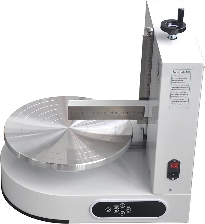 Semi Automatic Birthday Cake Smoothing Coating Machine, AC110V 6-14in Cake Cream Spreading Machine, Cakes Decorating Cream Coating Machines Turntable with Graduated Scraper, Baking Supplies (White)