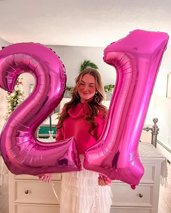Hot Pink Number 1 Balloon 40 Inch, 1st Birthday Balloon for Baby Boy Girl Toddler First Birthday Decorations, Shiny Hot Pink Party Supplies