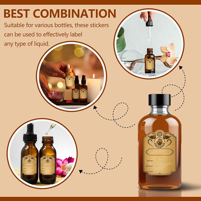 30 PCS Homemade Vanilla Extract Stickers, Vintage Bottle Label Stickers, Self-Adhesive Gift Tags for Handcrafted Bottles, Limoncello, Jars, 8oz & 16oz Storage Containers