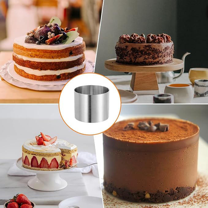 HARFINGTON 2PCS Round Cake Ring 2.36 x 2 Inch Seamless Stainless Steel Pastry Mousse Dessert Ring Mirror Coating for Baking Cooking Making Tool