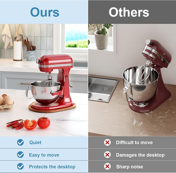 GuanQiao Food-Grade Bamboo Mixer Slider: For KitchenAid 5-8 Qt Bowl Lift Stand Mixer. Appliance Sliding Mat For Artisan, Kitchen Countertop Storage Accessories (Moving Tray)