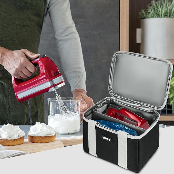 LEFOR·Z Hand Mixer Carrying Bag Compatible with KitchenAid 5/6/ 7/9 Ultra Power Speed Hand Mixers,Portable Travel Storage Case Bag Fits for Kitchen Aid Mixer Accessories,Black/Grey (Bag Only)