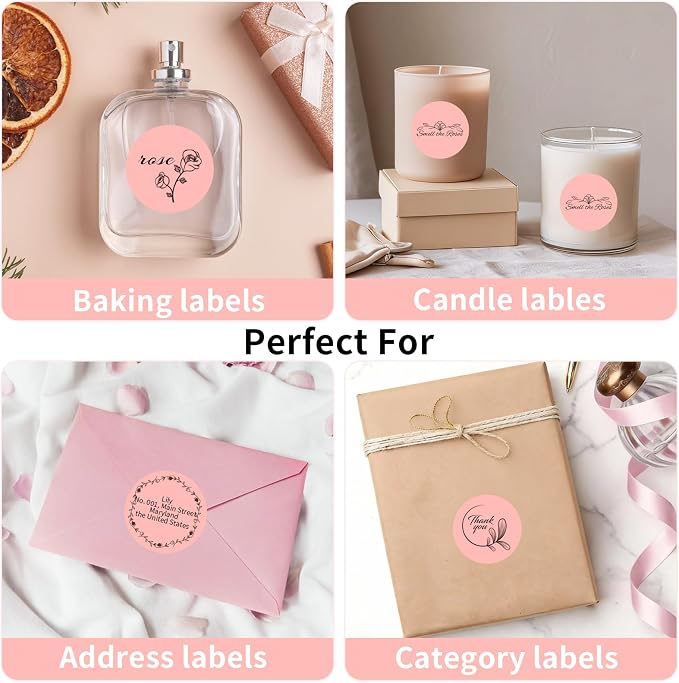 500 Labels/Roll 2" Pink Round Thermal Labels, Waterproof Circle Blank Thermal Sticker Compatible with Direct Thermal Label Printers for DIY Logo Designs, Thank You, Small Business