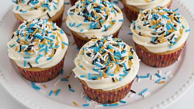 NCS Jacksonville Game Day Teal, Gold, Black & White Jimmies Edible Sprinkles – Cupcake, Cake & Cookie Decorations, 7 oz