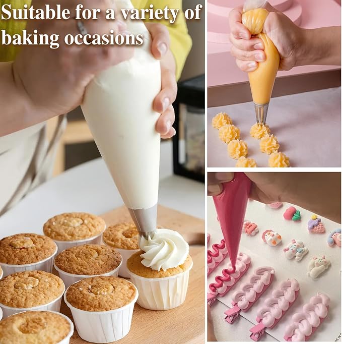 Piping Bags, Icing Bags, Frosting Bags 500 Pcs - 5 Size Assortment (8,12,16,18,24 Inch) Disposable Pastry Bags for Cake Decorating, Baking and Cooking