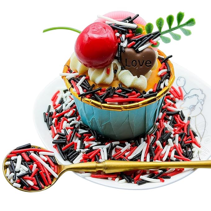 CandiJumpin Red White and Black Jimmy Sprinkles, Halloween Sprinkles for Cake Decorating Edible Crunchy Jimmies Ice Cream Toppings, Baby Shower Party Wedding Christmas Supplies 3 OZ