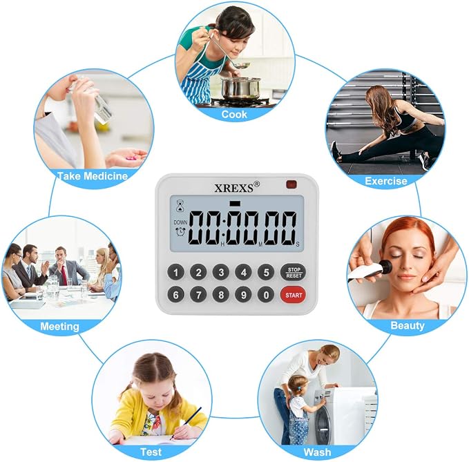 XREXS Digital Kitchen Timer Magnetic Countdown Up Cooking Loud Alarm and Mute Optional, Magnet and Stand, Large Display Classroom Timer for Teachers (2 Batteries Included) Upgraded Version